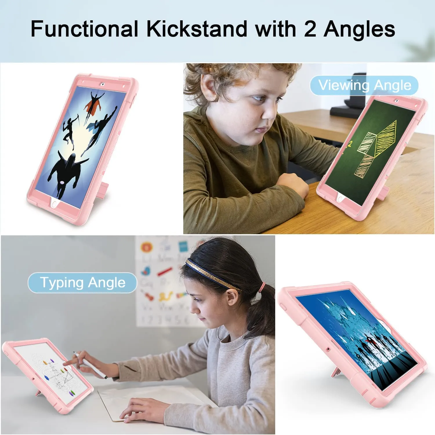 Apple iPad Air 4th Gen Generation 10.9 inch 2020 Hybrid Fancy Kickstand 3 in 1 Shockproof Heavy Duty Hybrid Hard PC Cover Full Body Protective Case (Rose Gold)