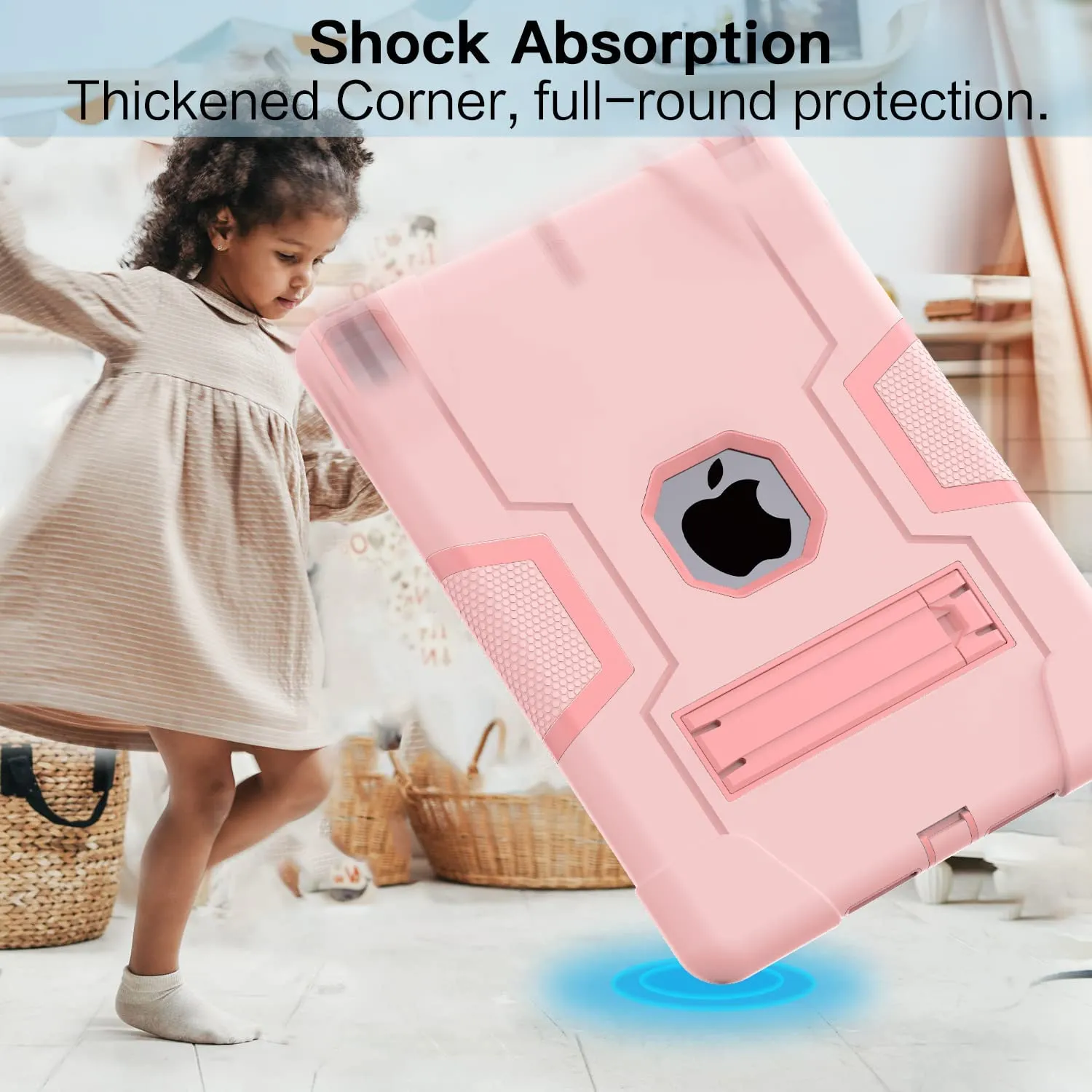 Apple iPad Air 4th Gen Generation 10.9 inch 2020 Hybrid Fancy Kickstand 3 in 1 Shockproof Heavy Duty Hybrid Hard PC Cover Full Body Protective Case (Rose Gold)