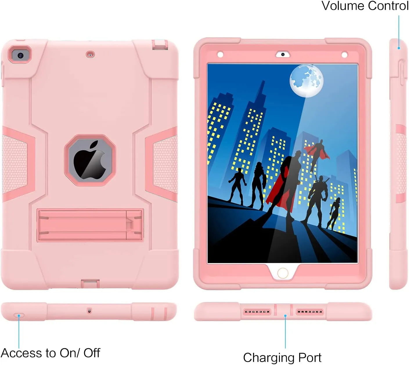 Apple iPad Air 4th Gen Generation 10.9 inch 2020 Hybrid Fancy Kickstand 3 in 1 Shockproof Heavy Duty Hybrid Hard PC Cover Full Body Protective Case (Rose Gold)