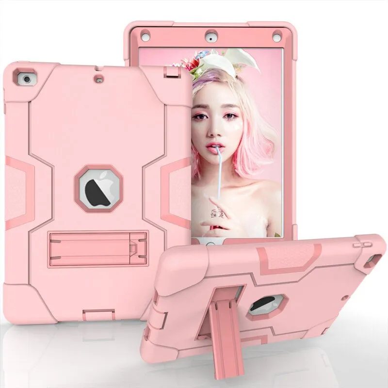 Apple iPad Air 4th Gen Generation 10.9 inch 2020 Hybrid Fancy Kickstand 3 in 1 Shockproof Heavy Duty Hybrid Hard PC Cover Full Body Protective Case (Rose Gold)