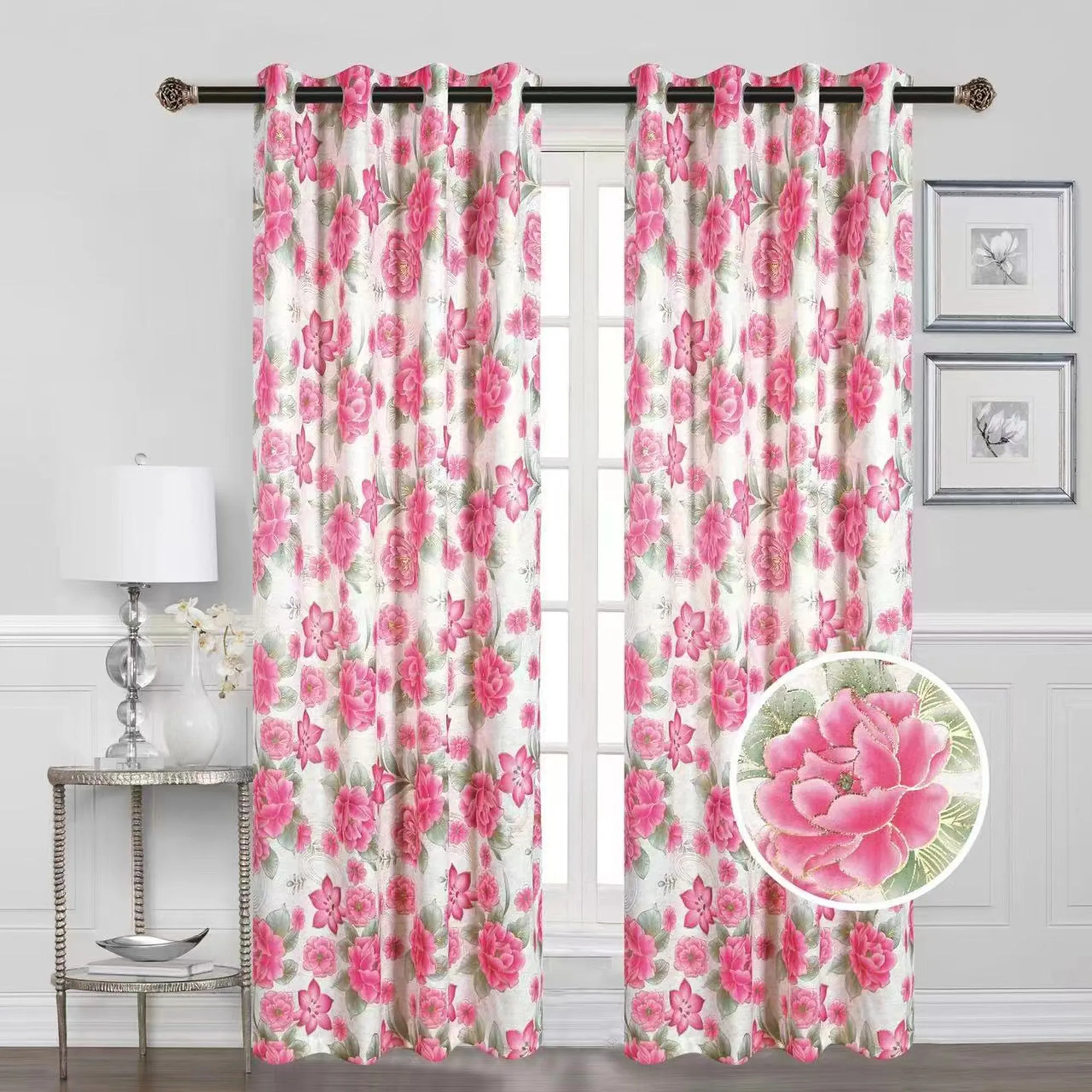 Blackout Thermal Insulated Floral Room Darkening Grommet Top Window Curtain Panel w/Foil, 81069