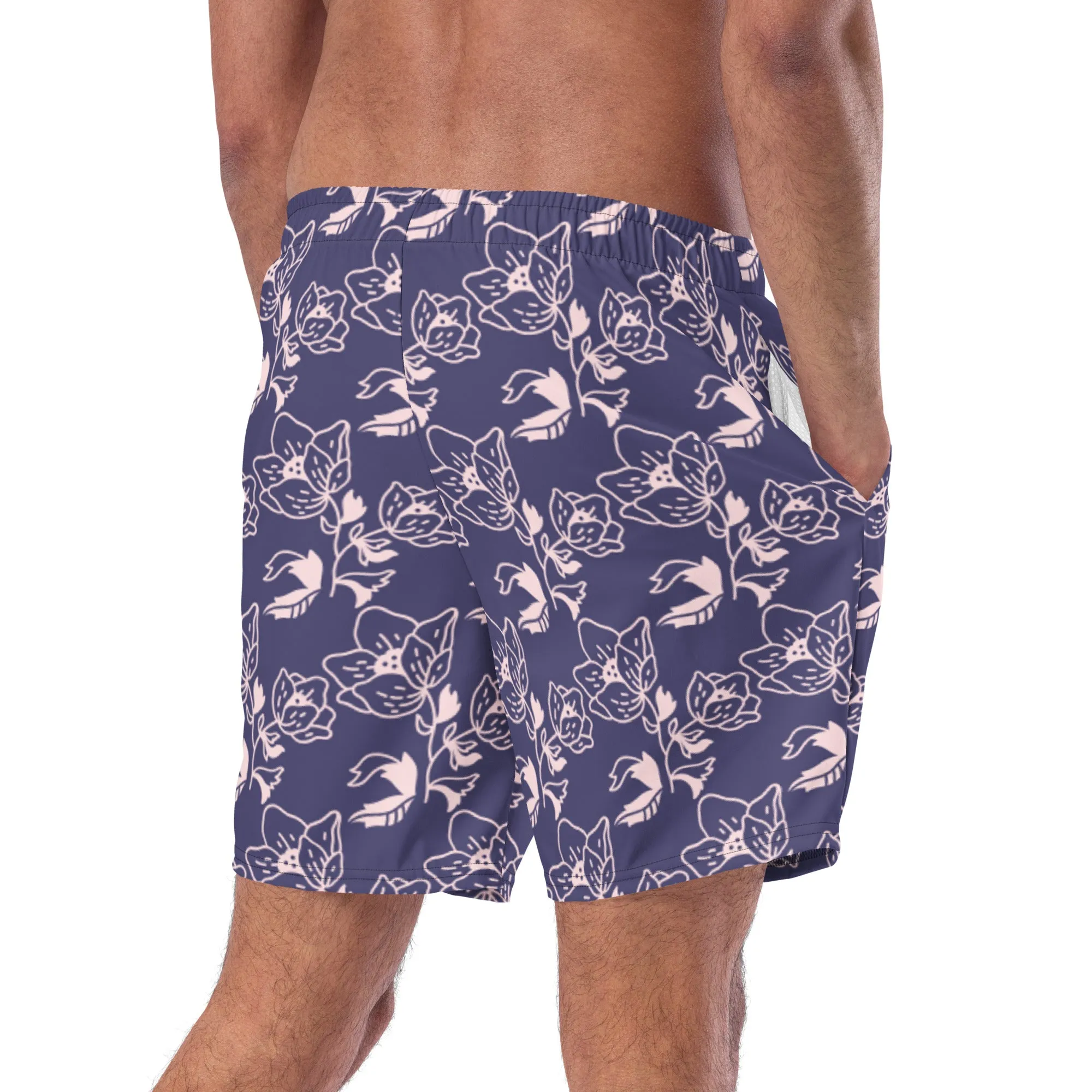 Blue Blooming Pattern Men's swim trunks