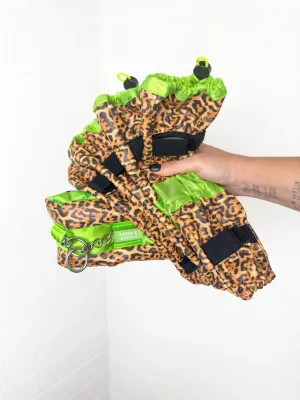Collar   Leg Protectors Set: Standard Fluffy Chain Collar & Set of 4 Leg Protectors Neon Lime Full Leopard
