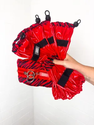 Collar   Leg Protectors Set: Standard Fluffy Chain Collar & Set of 4 Leg Protectors Red Zebra