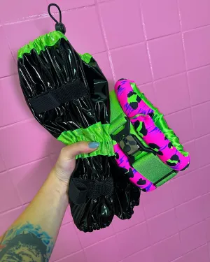 Collar   Leg Protectors Set: Standard Fluffy Magnetic Collar & Set of 4 Leg Protectors Neon Cheetah Print