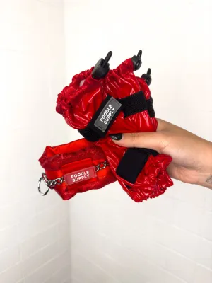 Collar   Leg Protectors Set: Toy/ Miniature/ Medium Fluffy Chain Collar & Set of 4 Leg Protectors Full Red