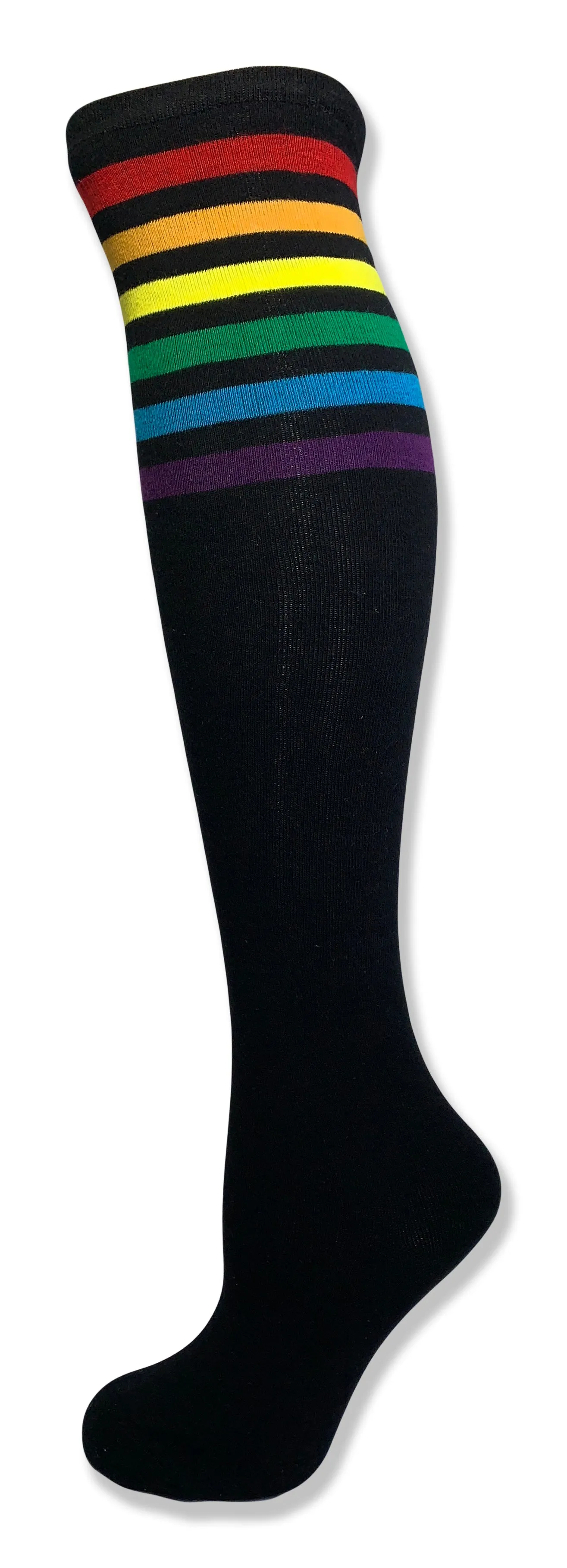 Unisex Rainbow Striped Knee High Tube Sock